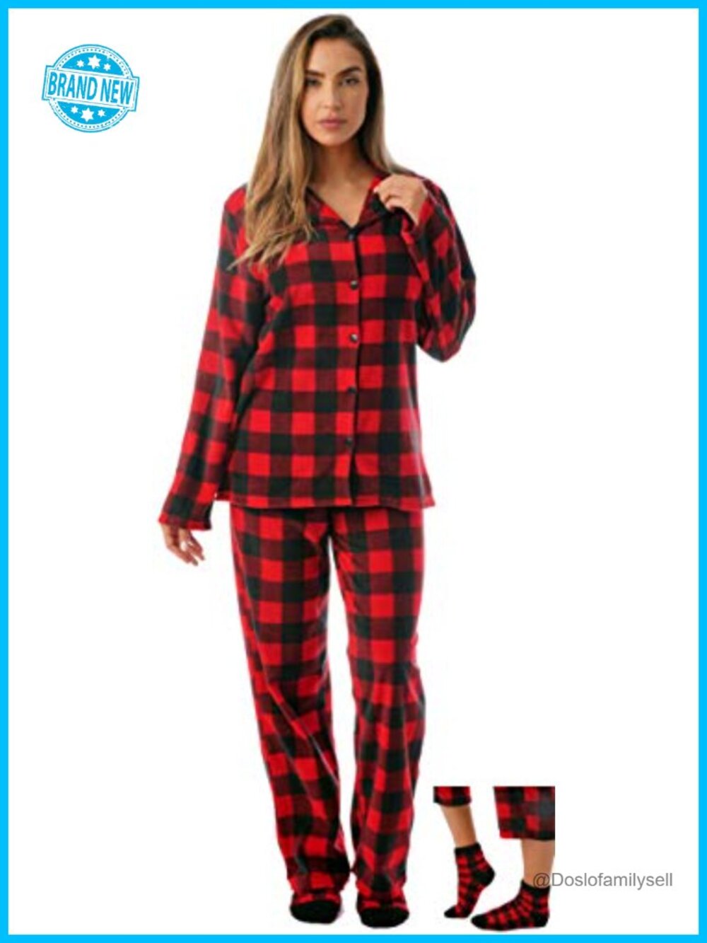 Microfleece Button Front Pajama Set with Socks 3-Piece Women's
